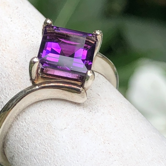 Beautiful Amethyst Ring, square step-cut, AAA grade amethyst in silver - Picture 4 of 10